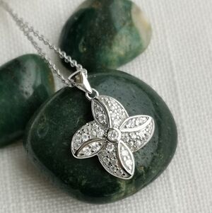 NEW, Sterling Silver CZ plumeria flower  pendant necklace
